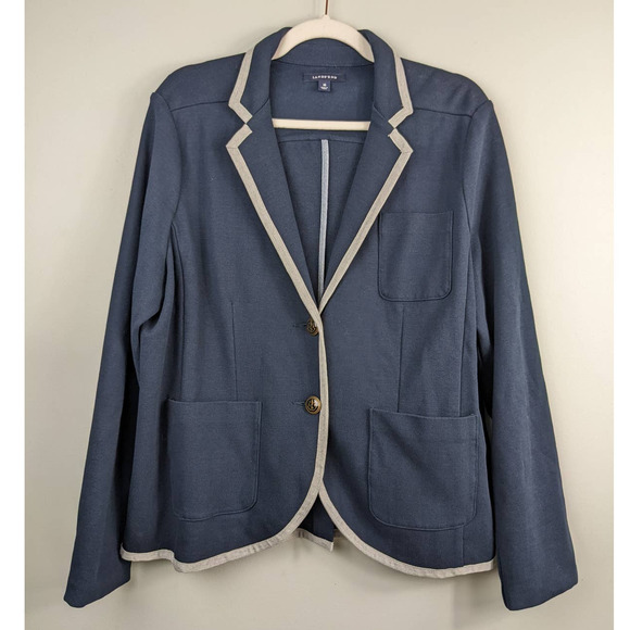 Lands End Knit Blazer Navy with Gray Trim Tailored Plus Size16 - Picture 1 of 13